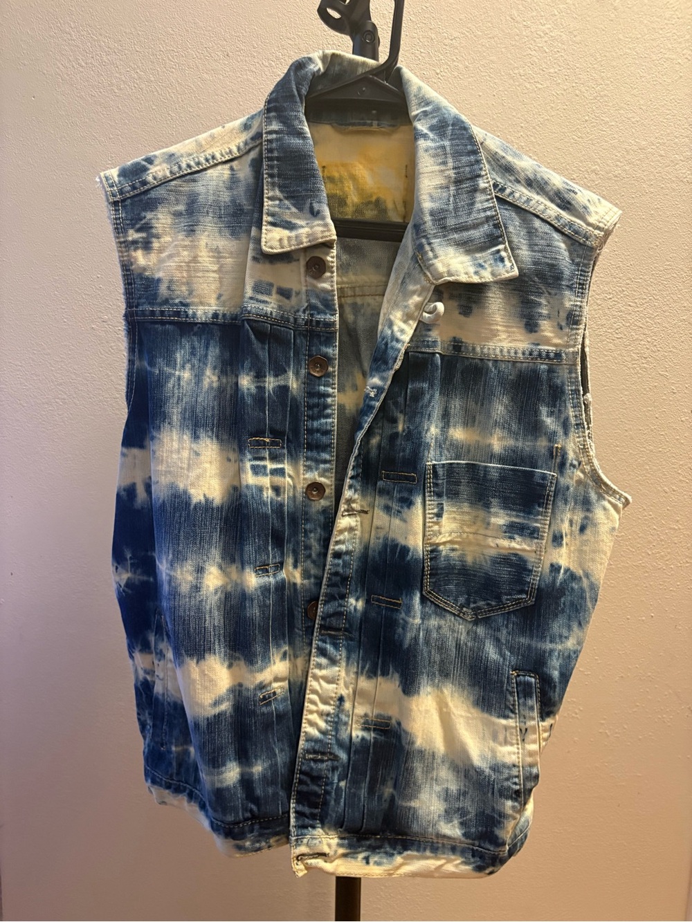 Tie-Dye Indigo Denim Vest - Sleeveless Men’s Jacket